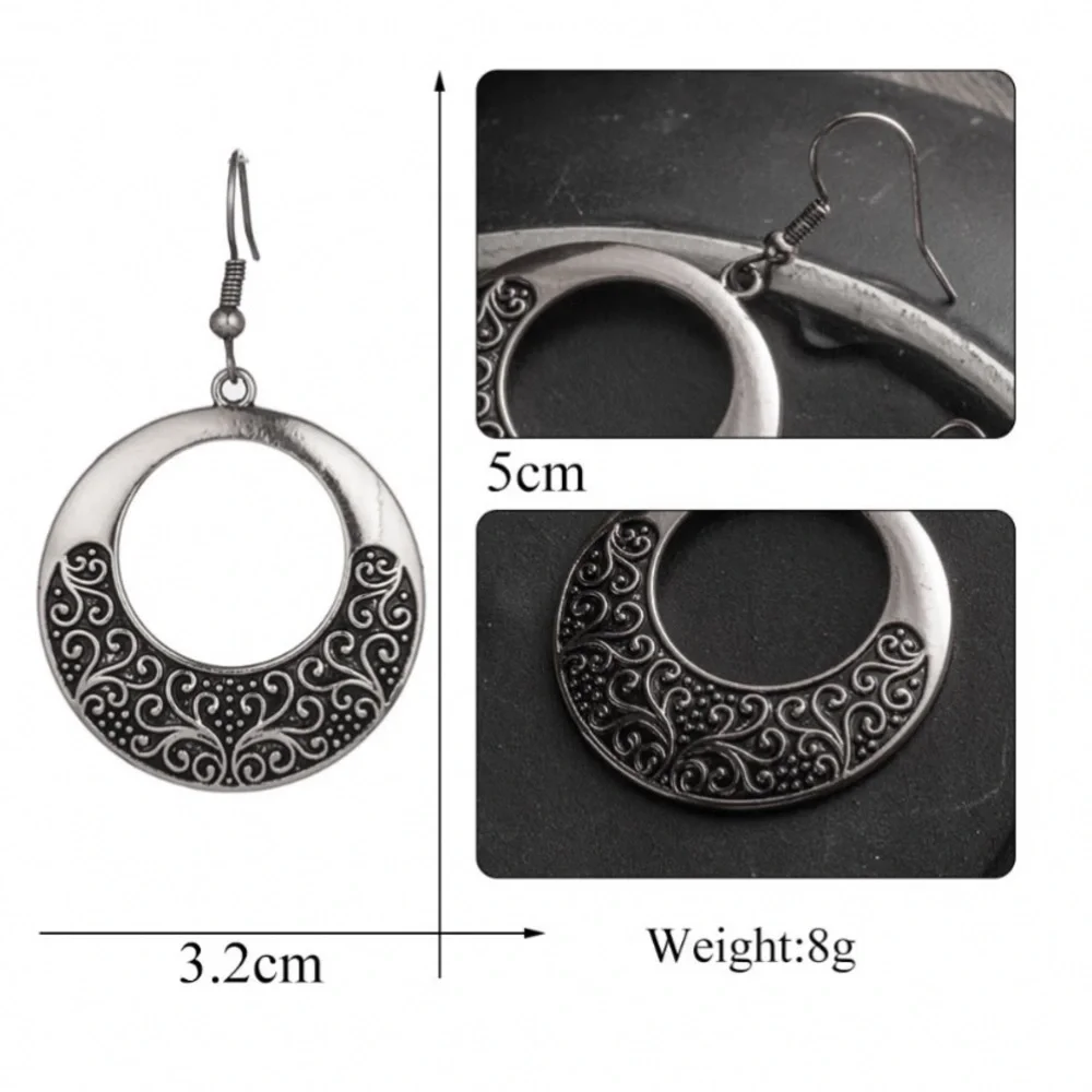 Antiqued Gunmetal Boho Circle Dangle Earrings